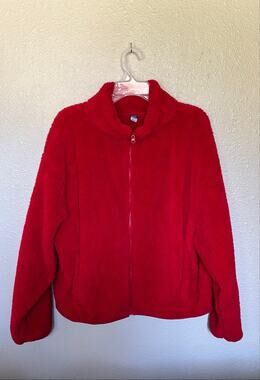 Women’s Old Navy Red Cropped Go-Recycled Fleece Sherpa Zip Jacket Coat, XXL 2X